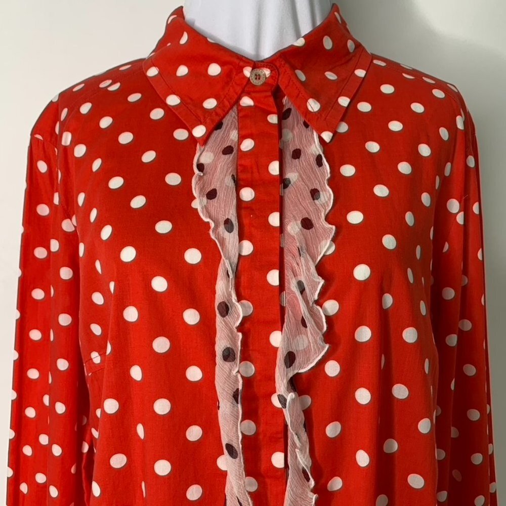 Christian Lacroix Women's Red White Polka Dot Long Sleeve Button Down Shirt 44 - Picture 2 of 15